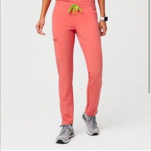 Figs hot coral yola skinny scrub pant